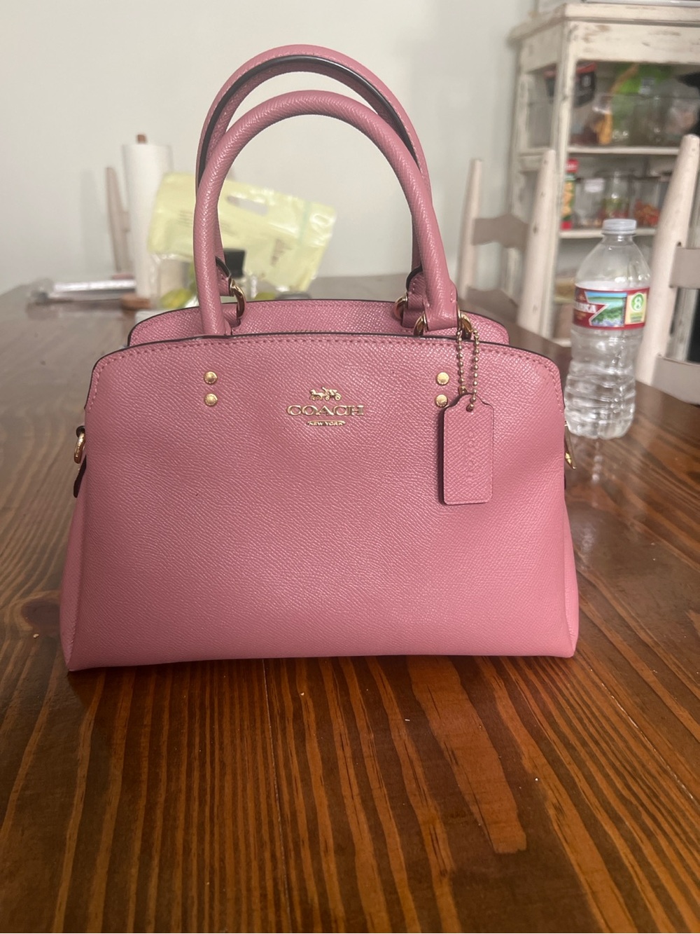 Coach Pink Pebble Leather Satchel with Gold Hardware